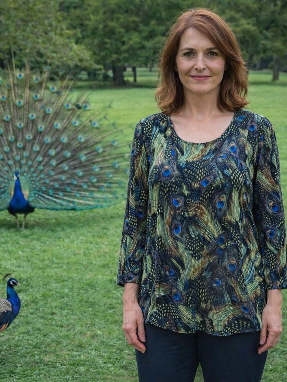 Zac & Rachel Peacock Blouse Sheer Two layer M
